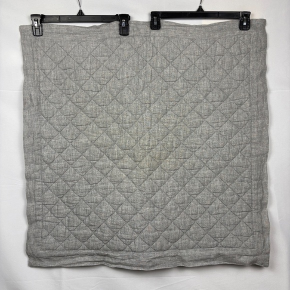 Pottery Barn Flax Linen Diamond Quilted Euro Shams Set 26 X26 Heathered Charcoal - Picture 4 of 14
